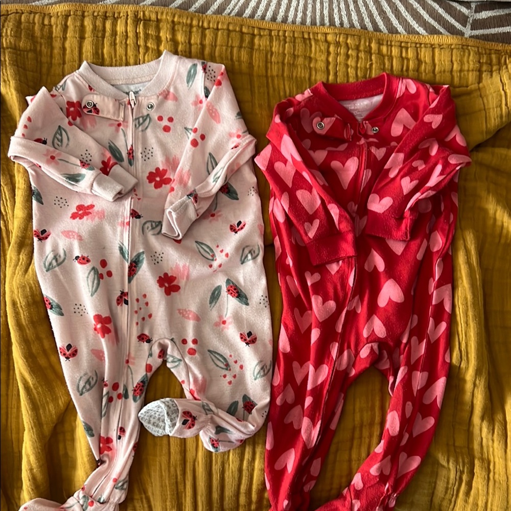 Carters ladybug Floral and Heart Baby Onesies